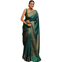 Anjaneya Sarees Woven Kanjivaram Banarasi Silk Saree With Blouse Piece (Green)