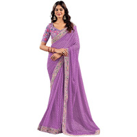 Satrani Women's Georgette Sequence Embroidery Lace & Bandhani Printed Saree with Unstitched Blouse Piece (4115S910N_Light Purple)