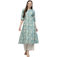 Stylum Women's Printed Rayon A-Line Kurta (PINESHARK44_Turquoise, XXL)