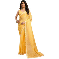 Satrani Women's Chiffon Printed Saree with Unstitched Blouse Piece (4011S6288N_Light Yellow)