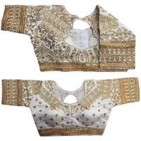 Pujia Mills Women's Readymade Heavy codding Embroidered Blouse Elbow Length Sleeve Cutwork Blouse Readymade Heavy Bridal Blouse for Plazzo Lehenga Choli and paired with Pants