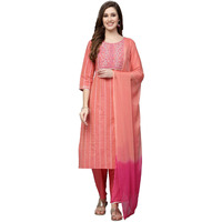 Stylum Women's Woven Design & Embroidered Cotton Blend Straight Kurta with Pant & Dupatta (KPDCORALFOX38_Coral, M)