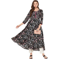 Tissu Women's Rayon Black & Pink Floral Printed A-Line Kurta 2194_Black_4XL