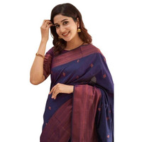 Flosive Women's Present Banarasi Soft Lichi Silk Saree Beautiful Jacquard Rich Pallu Design Work Zari Woven Kanjivaram Silk Style Saree With Soft Lichi Silk Blouse Piece Ayn Royal Look (Navy Blue)