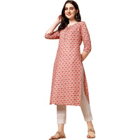 NAINVISH Women's Cotton Blend Straight V-Neck Printed Kurta (SD422_K-XL_Red)