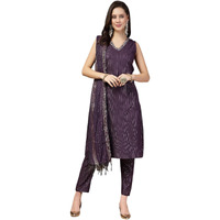 Stylum Women's Woven Designed Cotton Blend Straight Kurta Pant with Dupatta (IN, Alpha, XS, Regular, Purple)