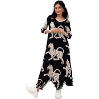 ANNI DESIGNER Women's Cotton Blend Printed Straight Kurta with Pant (Lanka Black_2306 XX-Large)