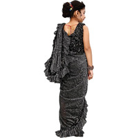 Dhyey fashion Ready To Wear Lycra Foil Print Kids Ruffal Saree With Unstiched Velvet Blouse.