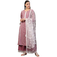 Stylum Women's Floral Printed Rayon Straight Kurta Palazzo Dupatta Set (KPDMAUVERIDA40_Mauve, L)