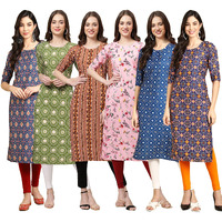 Pinkmint Women's Crepe Digital Print Straight Kurta Pack of 6 [CR-358-338-344-339-353-369-L]