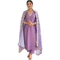 Naixa Women's Levender Viscose Silk Embroidered Straight Kurta with Viscose Silk Pant and Chinon Printed Dupatta Sets (NX-586-Lavender-3XL)