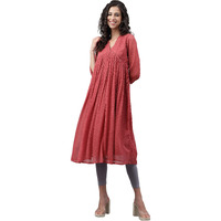 Janasya Women's Pink Dobby Chiffon Self Design Empire Kurta(JNE4157-KR-XXXL)