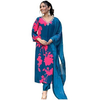 ANNI DESIGNER Women's Cotton Blend Straight Printed Kurta with Pant & Dupatta (PROTIN-Cerosin_4XL_Blue_XXXX-Large)