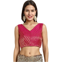 Vardha Women's Readymade Brocade Sleeveless Saree Blouse (B17_42)