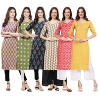 Pinkmint Women's Crepe Digital Print Straight Kurta [Pack of 6](QV-332-338-335-352-346-350-XXL)