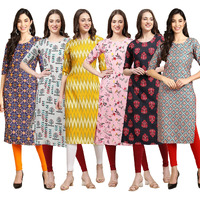 Pinkmint Women's Crepe Digital Print Straight Kurta Pack of 6 [CR-369-340-329-339-345-372-L]