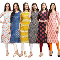Pinkmint Women's Crepe Digital Print Straight Kurta Pack of 6 [CR-334-353-329-341-345-368-XXL]