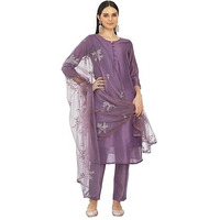 Womanista Women's Purple Color Silk Blend Solid Kurta Set With Embroidered Dupatta(Kurtaset_1338_XL)