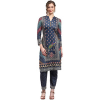 Monte Carlo Womens Printed Blue Round Neck 3/4th Sleeve Kurti Set (1243416KI-2-36)