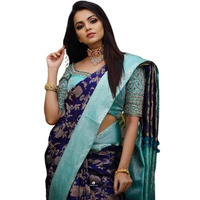 Flosive Women's Present Banarasi Soft Lichi Silk Saree Beautiful Jacquard Rich Pallu Ayn Design Work Zari Woven Kanjivaram Silk Style Saree With Soft Lichi Silk Blouse Piece (Sky Blue)