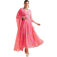 PANIT Pink Bandhani Angrakha Ethnic Dress with Dupatta