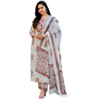 I ENTERPRISE Kurta Set for Women | Women Kurta Set with Dupatta | Women Kurta Sets Kurtis | Women Kurta Pant Set | Traditional | Ethnic Set | Suit | Color_ White Size:- L