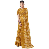 SAMAH Women's Cotton Blend Saree (3466S1104N_Turmeric Yellow & White)