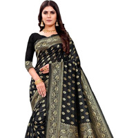 SAMAH Women's Jacquard Art Silk Saree (3591S307NA_Black)