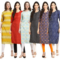 Pinkmint Women's Crepe Digital Print Straight Kurta Pack of 6 [CR-329-370-343-362-369-366-S]