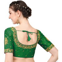 Pujia Mills blouse readymade stylish design half sleeve blouse readymade maggam work blouse for women saree blouse readymade blouses for women readymade aari work blouse (Green Blouse, 36)