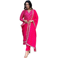 Naixa Women's Rani Silk Blend Embroidered and Printed Straight Kurta with Rayon Pant and Silk Blend Embroidered Dupatta Sets (NX2-491-Rani-3XL)