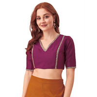 Womanista Women's Taffeta Solid Short Sleeve Regular Fit Blouse (BL_56_Magenta Medium)