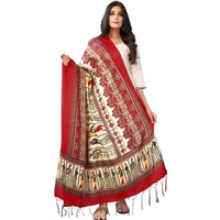 KEMZA Khadi Printed Tassel Women's Printed Cotton Silk Dupatta (Red) with Banarasi Print