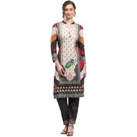 Monte Carlo Womens Printed Cream Round Neck 3/4th Sleeve Kurti Set (1243416KI-1-42)