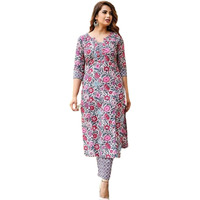 DHRUVI TRENDZ Women Cotton Blend Fancy Kurta Set Regular Fit Printed (DT-K2708&P130_Pink_3XL)