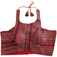 Pujia Mills Women's Sleeveless Readymade Saree Blouse Indian Ethnic Designer Stitched Women's Readymade Saree Blouse Sleeveless Blouse Readymade Blouse for Women (Red, 36)