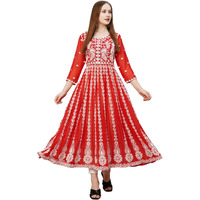 ANNI DESIGNER Women's Georgette Chikankari Embroidered Anarkali Kurti (Kari Red-GRT_L_Red_Large)