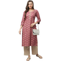 Stylum Women's Gold Printed Rayon Straight Kurta (TORUWINE40_Wine, L)