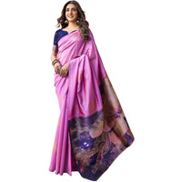 SWARON Women's Banarasi Jacquard Kanjivaram Silk Saree with Unstitched Blouse Piece (3697S122NW_Ultra Pink2)