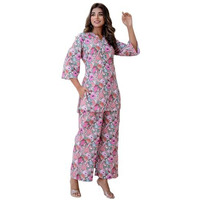 LookMark Women's Trendy Printed Cotton Blend Straight Rama Color Kurta and Palazzo Set (AZ-LM-P1-KS2075 RAMA-S)