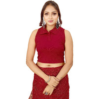 Shasmi Women's & Girls' Solid Ribbed Polo Club Collar Sleeveless Slim Fit Simplicity Blouse for Women (Blouse 49 Maroon XS)