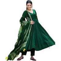 ANNI DESIGNER Women's Rayon Blend Solid Anarkali Kurta with Pant & Dupatta (MAGIC-GREEN_XL_Green_X-Large)