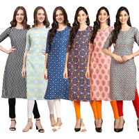 Pinkmint Women's Crepe Digital Print Straight Kurta Pack of 6 [CR-336-343-353-369-368-372-XL]