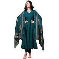 ANNI DESIGNER Women's Rayon Blend Solid Anarkali Kurta with Pant & Dupatta (Magic-KEROSIN-NDM_XXL_Dark Blue_XX-Large)
