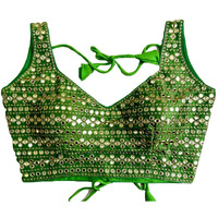 Vihu Fashion Womens Readymade Sweetheart Neck Sleeveless Mirror Saree Blouse.(Paper Foil Light Green_38)