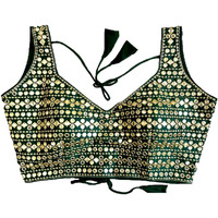 Vihu Fashion Womens Readymade Sweetheart Neck Sleeveless Mirror Saree Blouse.(Paper Foil Bottle Green_38)