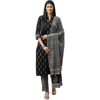 Vaamsi Women's Paisley Printed Straight Kurta Pant With Dupatta Set (VKSKD1182_Black_M)