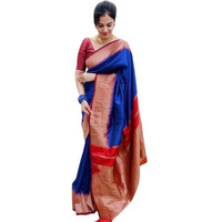 Anjaneya Sarees Banarasi Silk Woven Designer Saree (Blue)