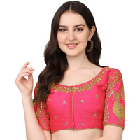 Pujia Mills Women's Embroidery Handwork & Sequin Work Peacock Design Half Sleeve Readymade Blouse (Mor Blouse_Gold_38 Size+Margin) (Gajri, 38)