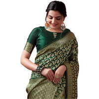 SAMAH Women's Jacquard Art Silk Saree (3581S179N_Dark Green2)